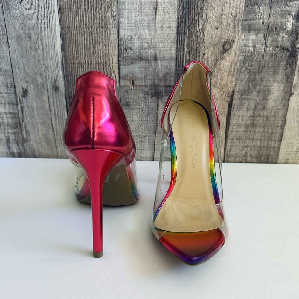 Wild Diva Multicolor Rainbow Clear Stiletto Pumps Sz 6.5